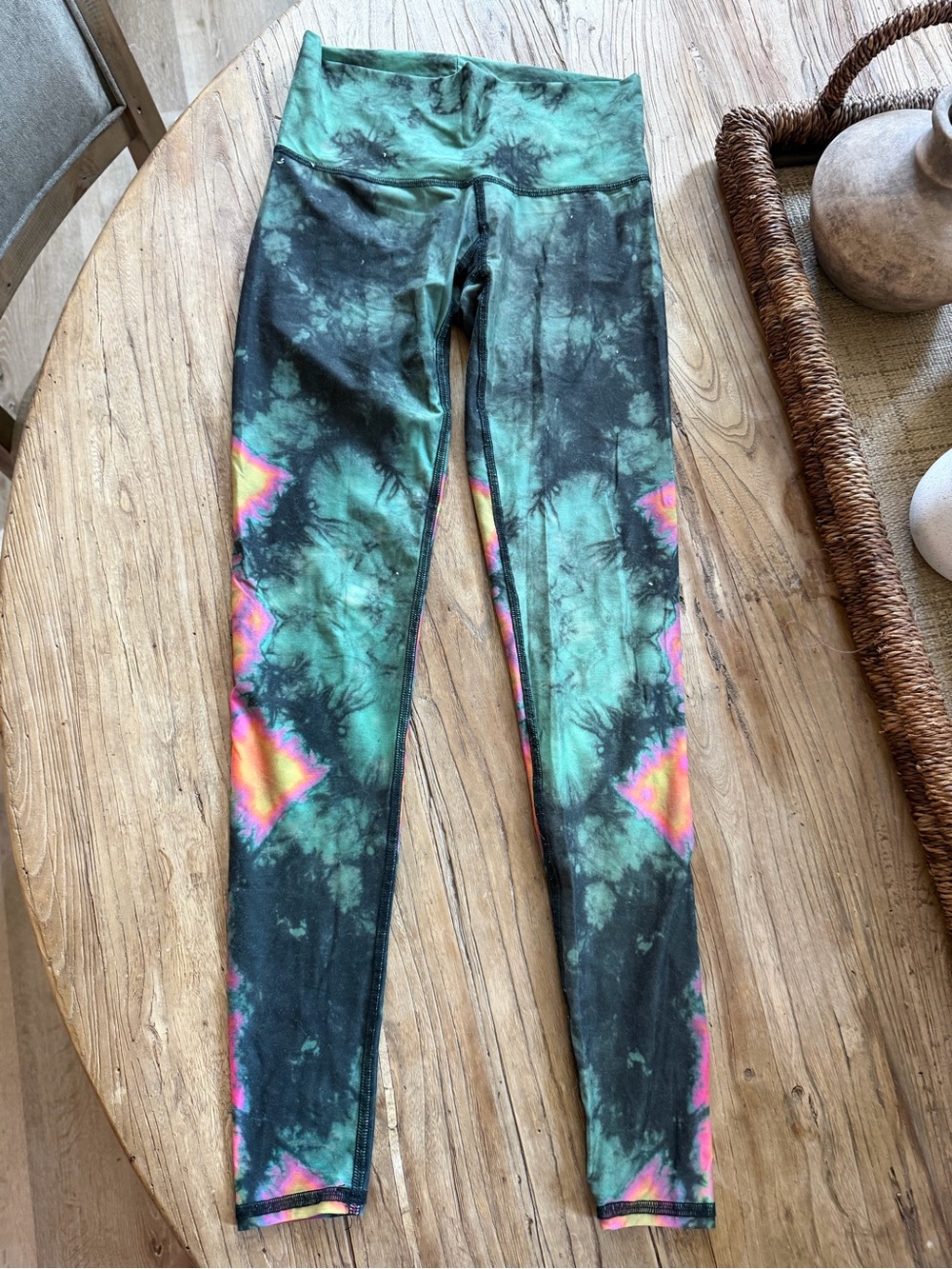 teeki Green Tie-Dye Women’s Leggings with Neon Accents